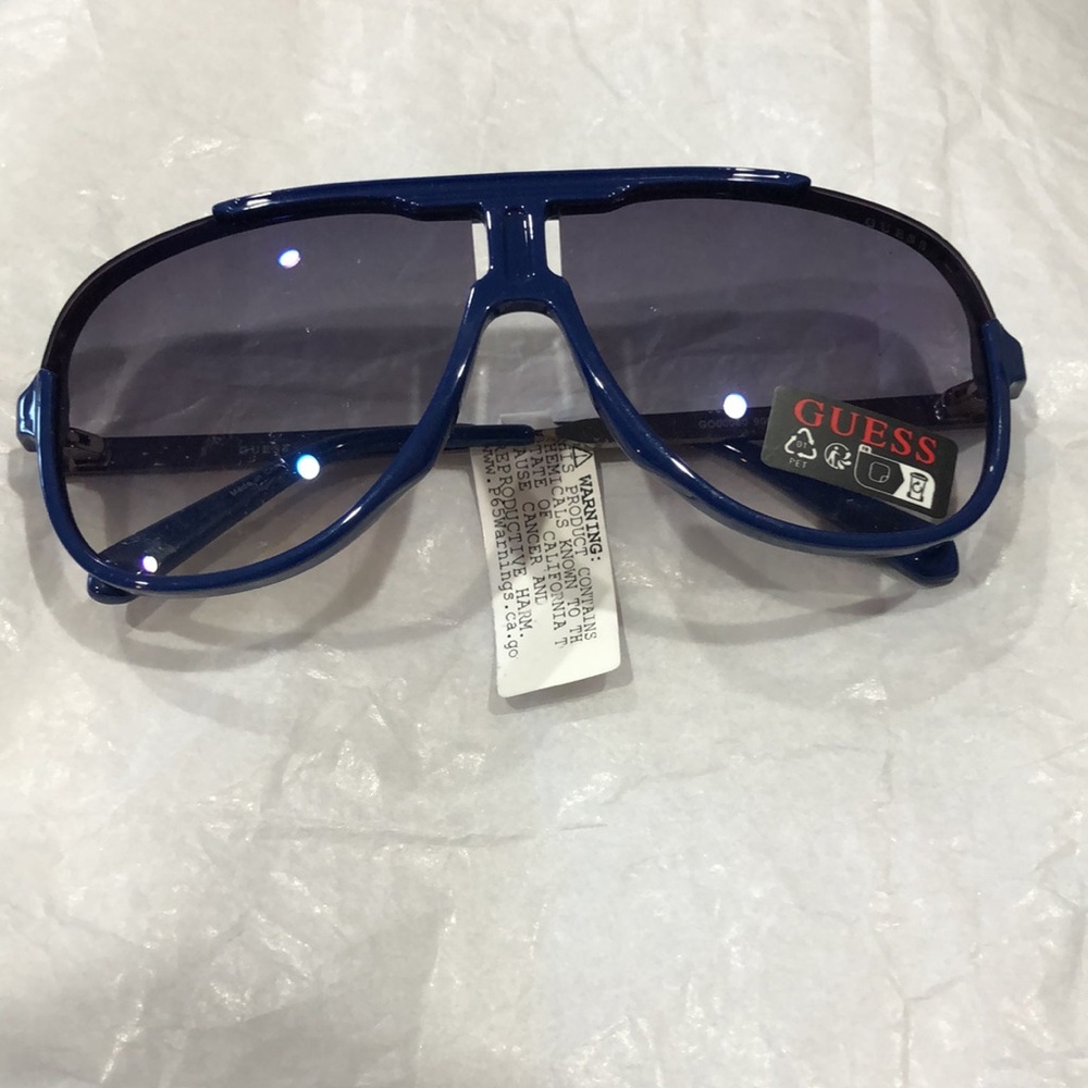 Guess dark blue frame shield‎ style brow bar sunglasses new